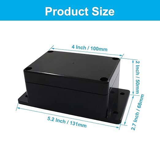 2 Pack Junction Boxes, 4 x 2.7 x 2 Inch IP65 Waterproof Project Box, ABS Plastic Electrical Project Case Power Junction Box with Fixed Ear for Outdoor (Black, 100 x 68 x 50 mm)