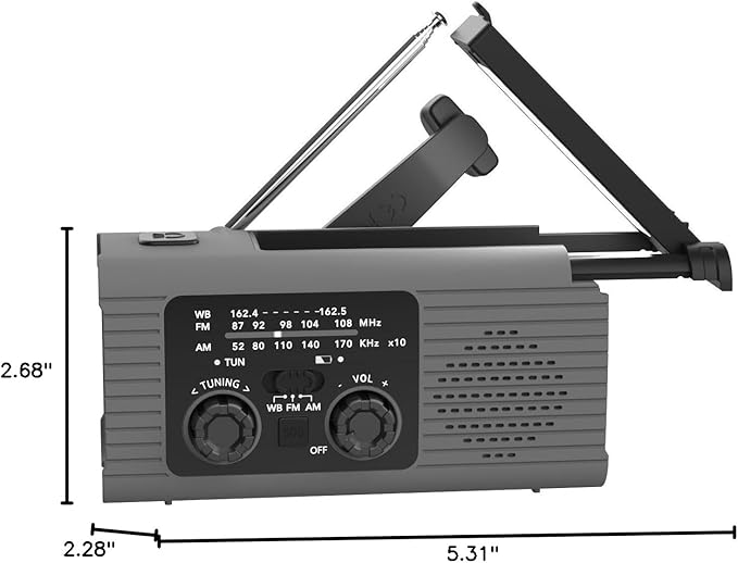 NITIGO Emergency Radio 4000mAh Solar Hand Crank AM/FM/NOAA Portable Weather Radio with Phone Charger, LED Flashlight, Reading Lamp, SOS Alarm, Headphone Jack for Indoor Outdoor Emergency, USB Charged