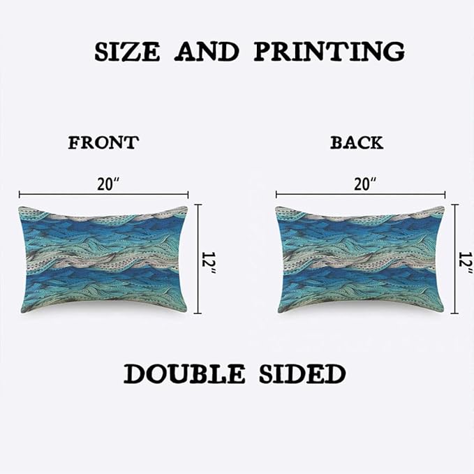 TKS MITLAN Abstract Wave Pillow Covers 12 x 20 Inch Ocean Sea Water Gradient Blue Beach Waves Lines Stripes Decorative Throw Pillow Covers Linen Cushion Case for Sofa Couch