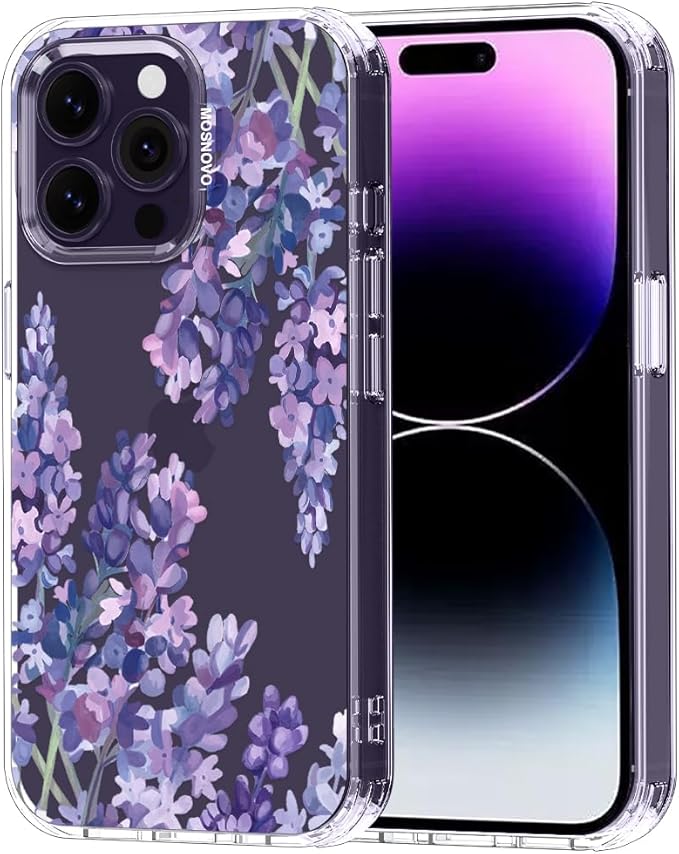 MOSNOVO Case for iPhone 14 Pro Max, [Buffertech 6.6ft Military-Grade Drop Protection] [Anti Peel Off Tech] Clear TPU Bumper Phone Case Cover Design - Lavender