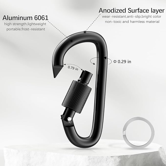 sprookber 3" Locking Carabiners | Keychain Carbineers D Ring Key Clip Spring Snap Hook for Multi-Usage | Set of 8