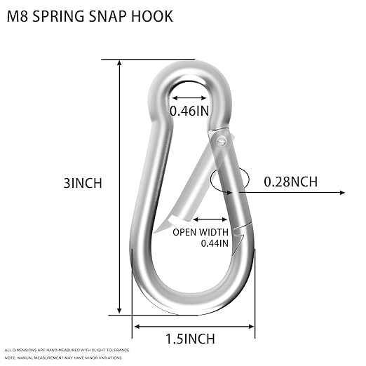 Carabiner, Heavy Duty Galvanized Steel Spring Snap Hook Carabiner Clips with 550LBS Holding Capacity, Ideal for Outdoor, Hammock, Swing and Travel (M8 3Inch, 10PCS)