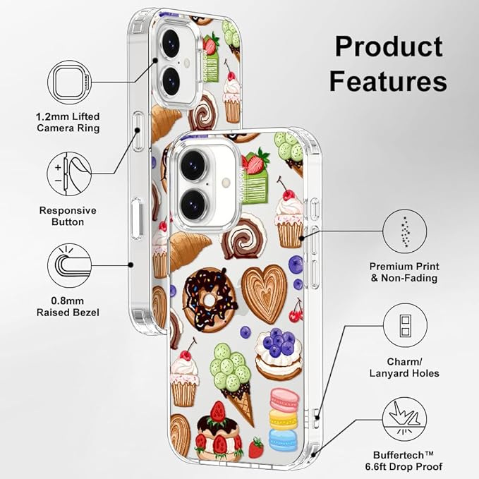 MOSNOVO for iPhone 17 Case, Shockproof Military-Grade Protection 6.6ft Drop Tested, Camera Control, Clear Phone Case for iPhone 17, Sweet Treats Design