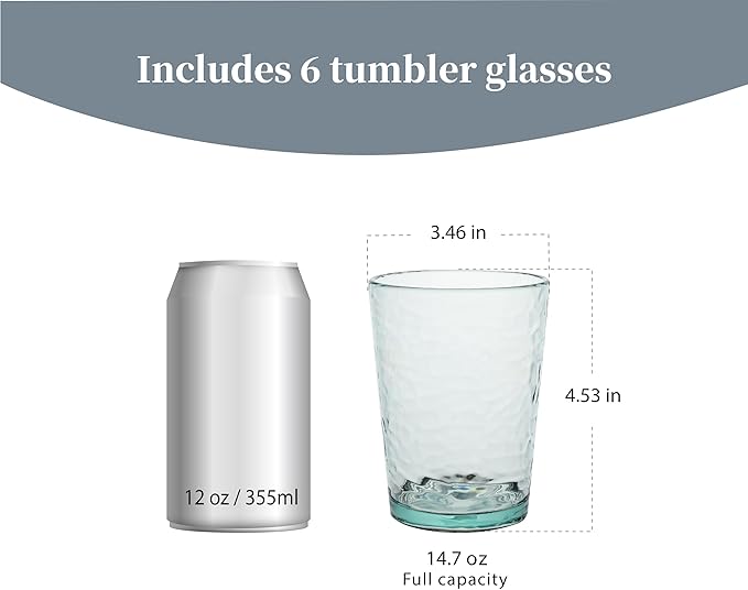 KLIFA- NICE- 14.7 ounce, Set of 6, Acrylic Tumbler Drinking Glasses, BPA-Free, Stackable Plastic Drinkware, Dishwasher Safe Cups, Light Teal