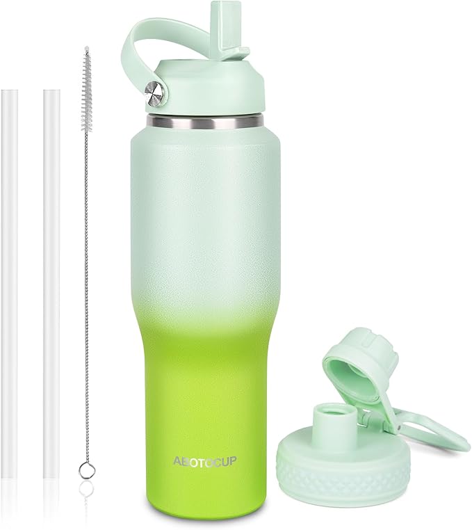 ABOTOCUP 32oz Insulated Water Bottle, Fit in Any Car Cup Holder, Water Bottle with Straw Lids, Stainless Steel Insulated Water Flask Double Wall Leak-proof BPA Free to Keep Cold&Hot