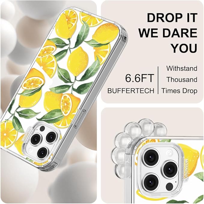 MOSNOVO Case for iPhone 12 & iPhone 12 Pro, [Buffertech 6.6ft Military-Grade Drop Protection] [Anti Peel Off Tech] Clear TPU Bumper Phone Case Cover Design - Lemon