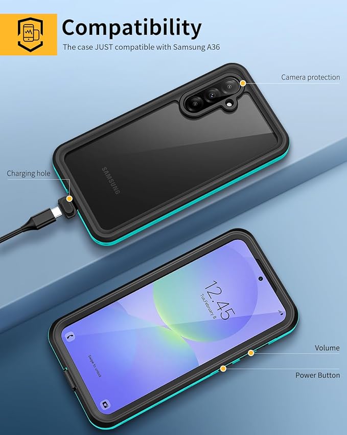 Lanhiem for Samsung Galaxy A36 (Only for A36) Phone Case, IP68 Waterproof Dustproof, Built-in Screen Protector, Rugged Full Body Shockproof Protective Cover for Samsung A36 6.7", Blue
