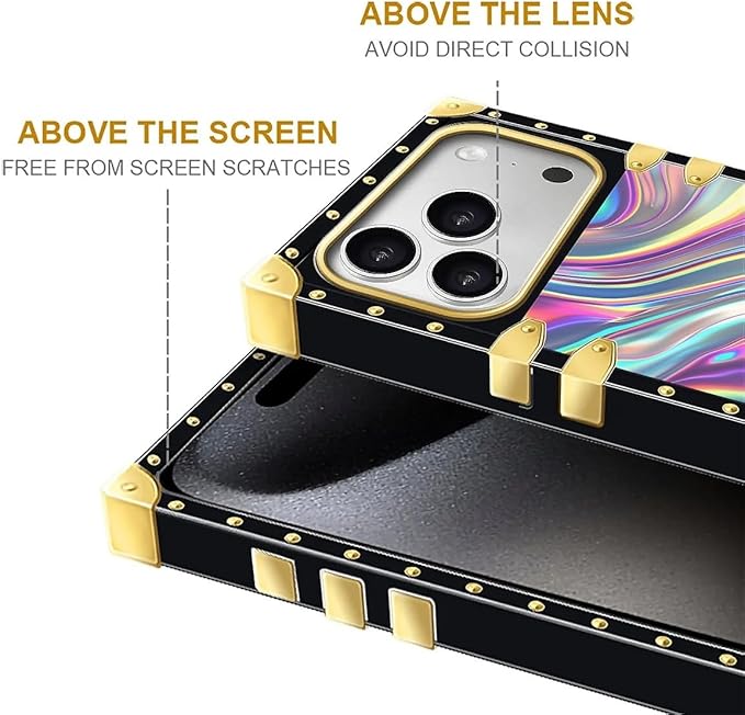for iPhone 17 Pro Case Luxury Golden Decoration for Girl Women Soft TPU Shockproof Protective Hard PC Back for iPhone 17 Pro Crazy Pattern Holographic Abstract Iridescent Textures