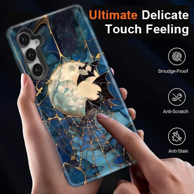 Compatible for Samsung Galaxy A17 5G Case, Dual Layer Heavy Duty 2 in 1 Shockproof Protective Phone Case,Stained Glass Bats Spooky Moon