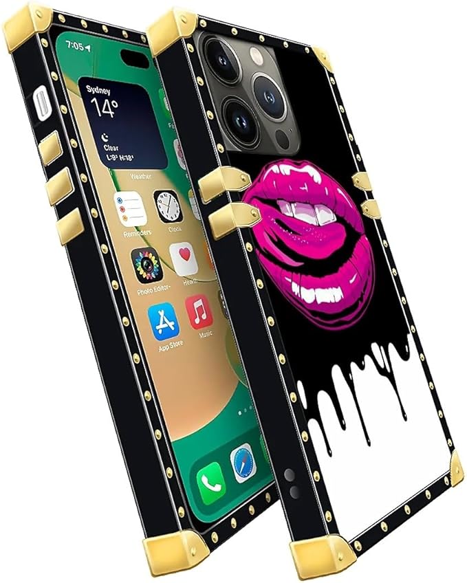Compatible with iPhone 14 Pro Case, Black White Red Slap Sexy Luxury Golden Decoration for Girl Women Soft TPU Shockproof Protective Hard PC Back for iPhone 14 Pro