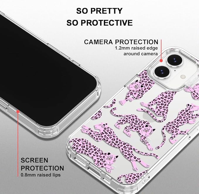 MOSNOVO for iPhone 17 Case | Military Grade 6.6ft Drop Tested | Camera Control | Clear with Pink Leopard Design
