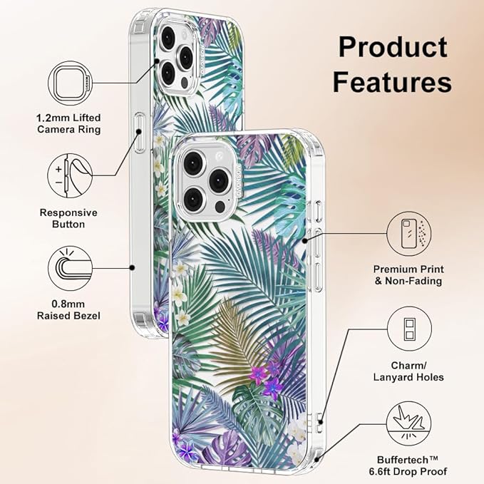 MOSNOVO Case for iPhone 12 & iPhone 12 Pro, [Buffertech 6.6ft Military-Grade Drop Protection] [Anti Peel Off Tech] Clear TPU Bumper Phone Case Cover Design - Tropical Rainforests