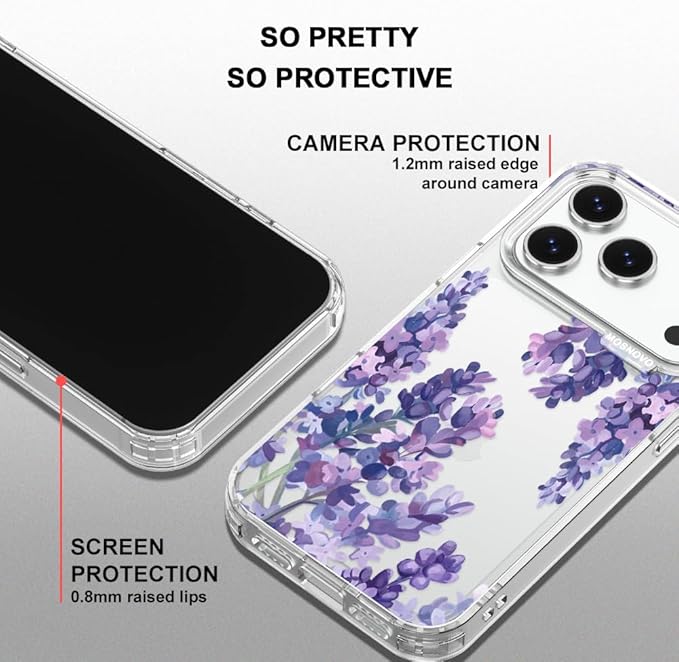 MOSNOVO for iPhone 17 Pro Case | Military Grade 6.6ft Drop Tested | Camera Control | Clear with Lavender Design
