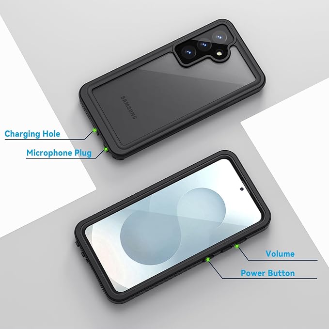 Lanhiem for Samsung Galaxy S25+ Plus Case, IP68 Waterproof Dustproof Case with Built-in Screen Protector, Rugged Full Body Shockproof Protective Cover for Galaxy S25 Plus 6.7 Inch, Black/Clear