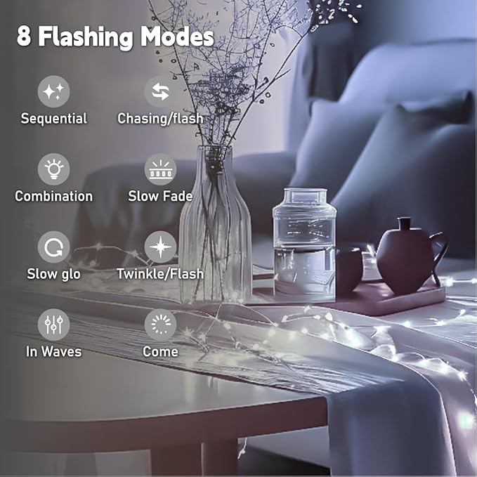 HXWEIYE Rechargeable Fairy Lights Battery Operated, DIY Timer & 8 Modes, 2 Pack 16FT 50LED Twinkle String Lights Indoor, Led mini Lights for Bedroom Wedding Dorm Christmas Tree Decor (White)