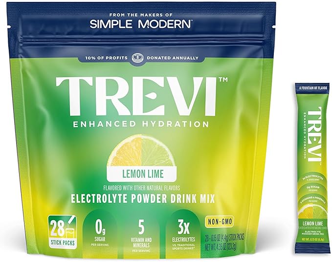 TREVI™ Everyday Sugar Free Electrolytes - Essential Drink Mix Hydration Powder Packets - 28 Count - Lemon Lime