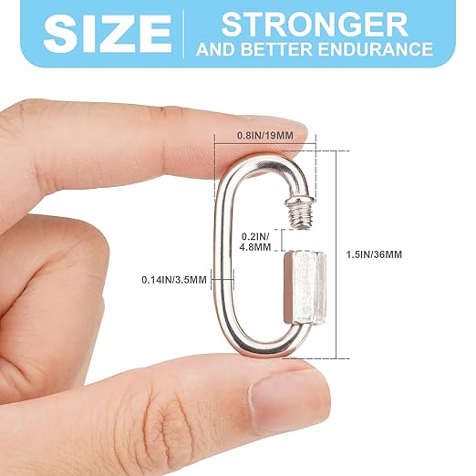 10 Pcs 1.5 Inch 316 Heavy Duty Stainless Steel Chain Quick Links, 175 Lbs Capacity Carabiner Locking Repair Connector Pets Keychain for Outdoor Traveling Equipment