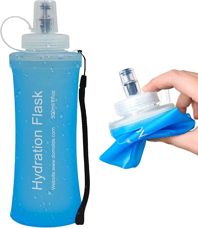 Soft Flask 500ML, TPU Collapsible Soft Water Bottle for Hydration Pack, Running Vest, Folding Water Bottle for Hiking, Cycling Hydration Flask - Blue