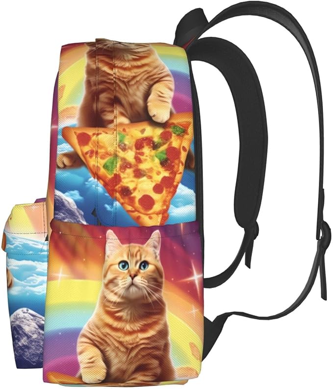 cfpolar 17 Inch Backpack Funny Pizza Cat Rainbow Laptop Bag Shoulder Bag School Bookbag Casual Daypack For Boys Girls