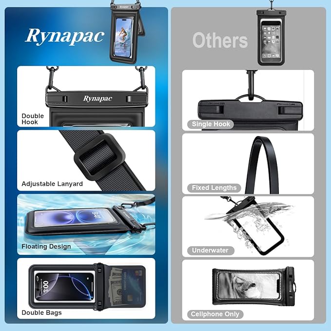 [Up to 8.5''] Waterproof Phone Pouch Floating 2 Pack, IPX8 Double Space Waterproof Phone Case with Lanyard for iPhone 17 16 15 Pro Max, Galaxy S26 Ultra, Cellphone Dry Bag Beach Cruise Ship Essentials