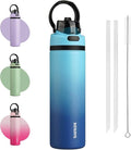 BJPKPK 25oz Insulated Water Bottle with 2-1 Straw Spout Lid, Stainless Steel Metal Water Bottles with Carry Handle, BPA Free, Leak-Proof, Fits in Car Cup Holder, Thermo for Sports,Sky