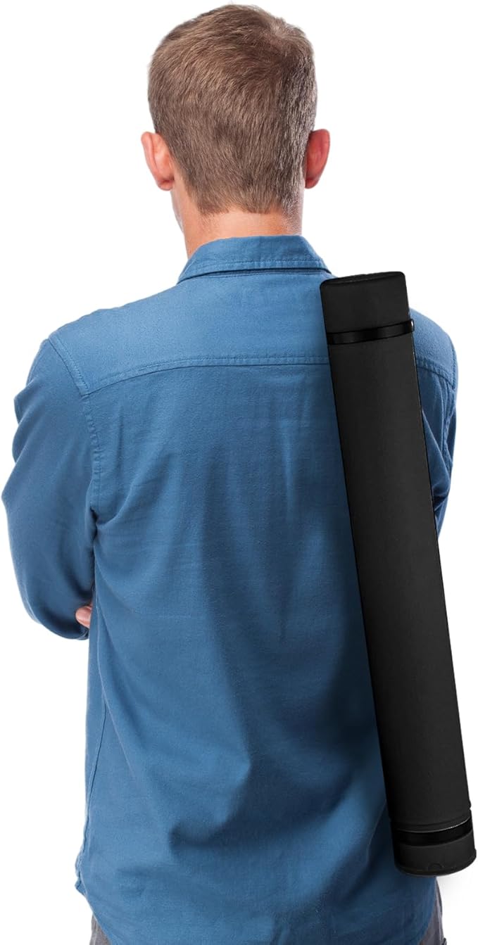 JJRING Black Poster Tube, 25" to 40" Extendable Poster Storage Holder Tube with Carrying Strap, Poster Carrying Case for Blueprints, Scrolls, Maps and Architect Papers