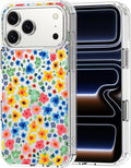 MOSNOVO for iPhone 17 Pro Max Case | Military Grade 6.6ft Drop Tested | Camera Control | Clear with Little Flowers Design