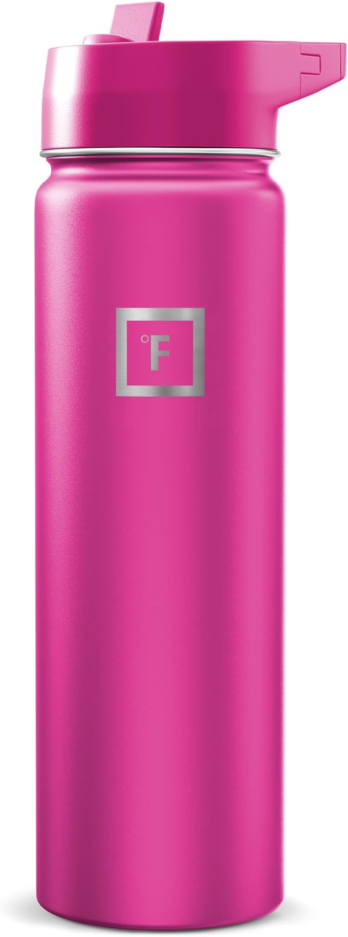 IRON °FLASK Camping & Hiking Hydration Flask with Straw, Wide Mouth Insulated Stainless Steel Sports Water Bottle - Pink Tulip 24 oz - Straw (1 Lid)