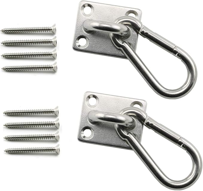 heyous 2 Set M8 Suspension Ceiling Wall Mount U Hook Anchor Hanger Stainless Steel Heavy Duty Multi Purpose Hammock Swing Ceiling Hook Square Base Plate with Snap Hook
