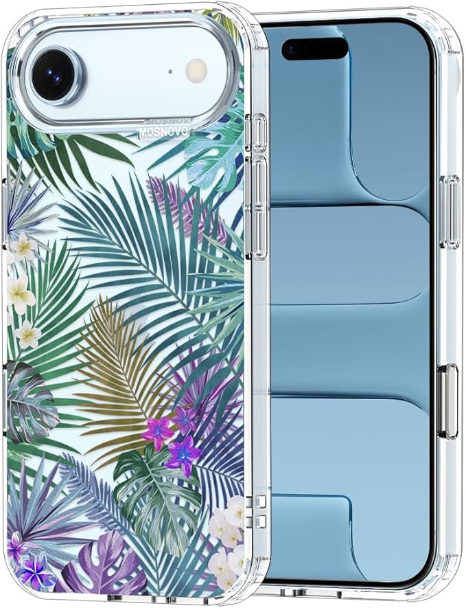 MOSNOVO for iPhone Air Case | Military Grade 6.6ft Drop Tested | Camera Control | Clear with Tropical Rainforests Design