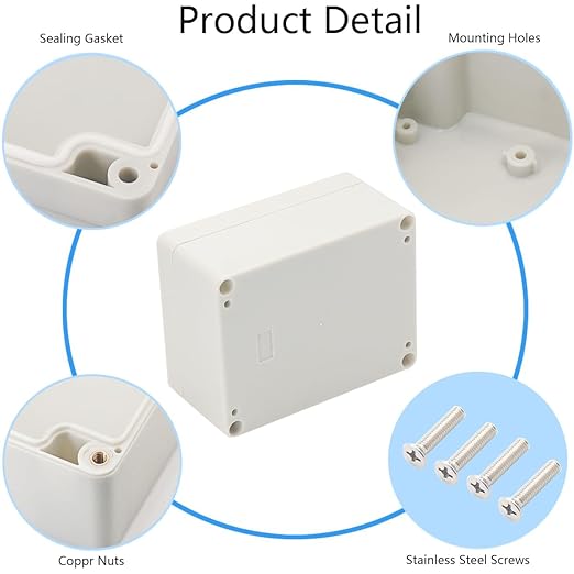 Project Box IP65 Waterproof Junction Box ABS Plastic Electrical Boxes DIY Electronic Project Case Power Enclosure White 4.53x3.54x2.17 inch (115 x 90 x55 mm)