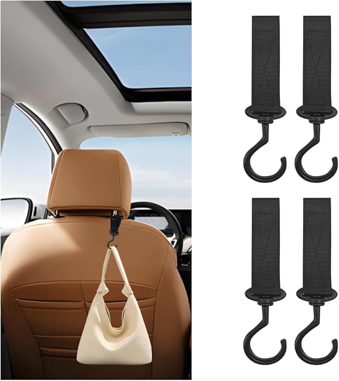 Car Headrest Hook, 4PCS 360° Rotation Vehicle Seat Back Hanger for Handbag Purse Clothes, Multipurpose Automotive Storage Organizer Accessories, Universal for SUV, Truck, RV