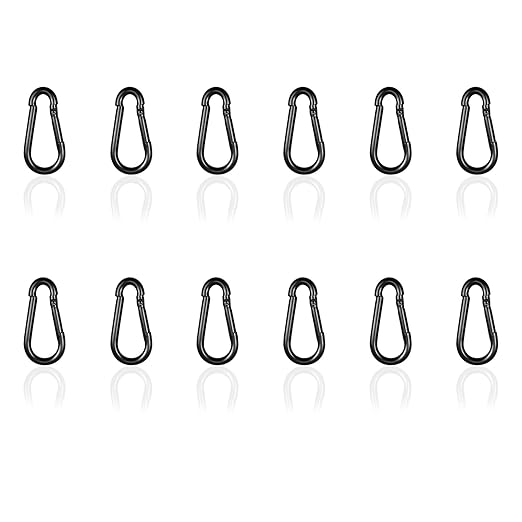 Black Carabiner, Heavy Duty Galvanized Steel Spring Snap Hook Carabiner Clips with 220LBS Holding Capacity, Ideal for Outdoor, Hammock, Swing and Travel (12PCS M5 2Inch)