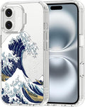 MOSNOVO Case for iPhone 16 Plus, [Buffertech 6.6ft Military-Grade Drop Protection] [Anti Peel Off Tech] Clear TPU Bumper Phone Case Cover Design - Great Wave