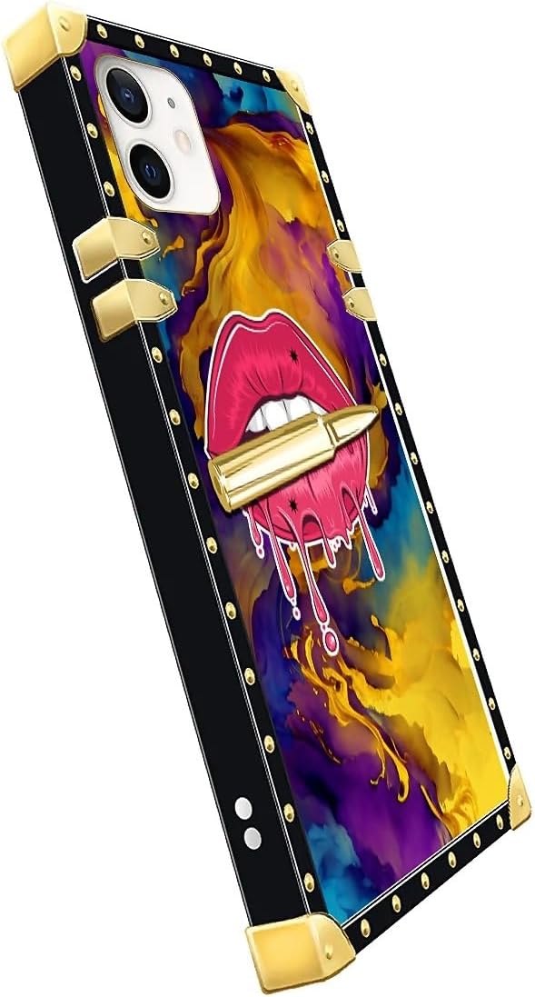 Compatible with iPhone 11 Case, Cool Corlorful Lip Marble Luxury Golden Decoration for Girl Women Soft TPU Shockproof Protective Hard PC Back for iPhone 11