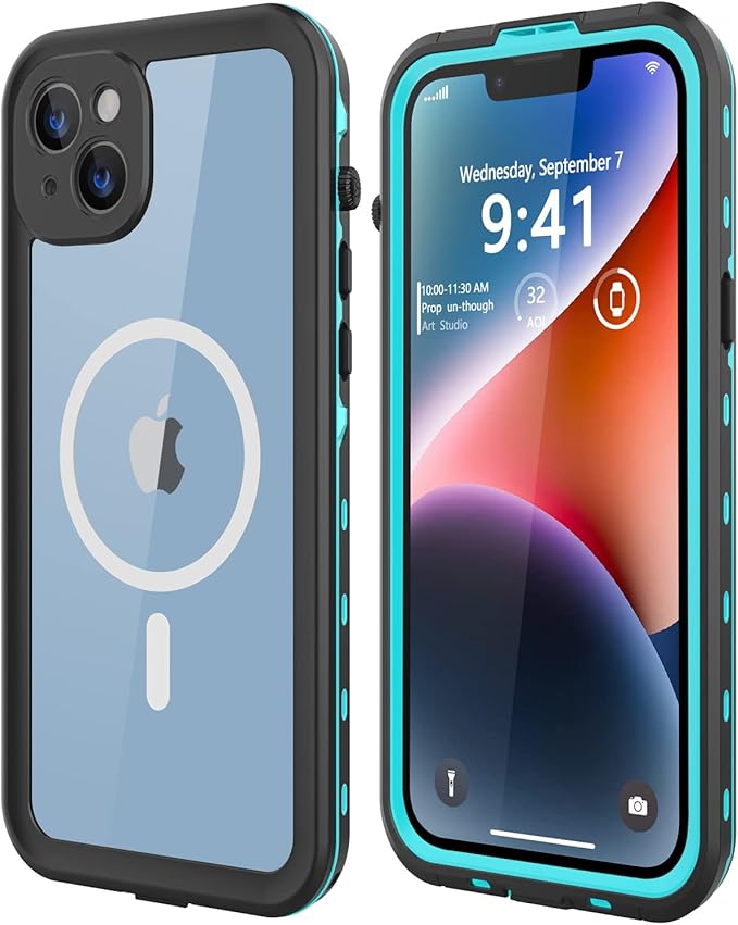 for iPhone 14 Plus Waterproof Case - Shockproof, Dustproof, Built-in Screen Protector, Magnetic Ring, 6.7" (Teal)