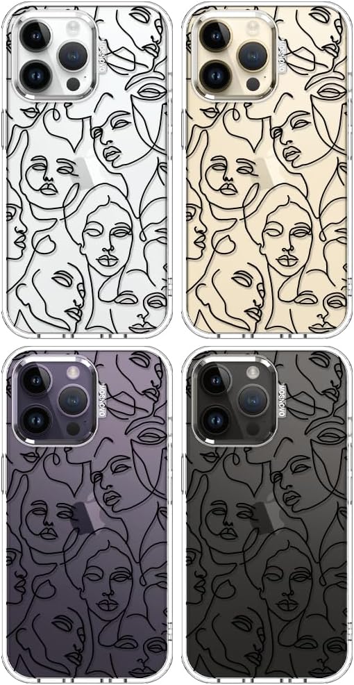 MOSNOVO Case for iPhone 14 Pro Max, [Buffertech 6.6ft Military-Grade Drop Protection] [Anti Peel Off Tech] Clear TPU Bumper Phone Case Cover Design - Abstract Face Line Art
