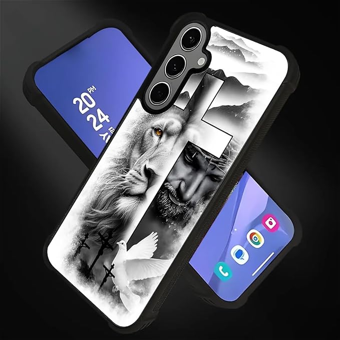 for Samsung Galaxy S24 S25 Plus Case, Lion Cross Jesus Christ Dove Pattern Graphic Design Girl Boy Soft Silicone Hard Acrylic Shock Protection for Samsung Galaxy S24 S25 Plus