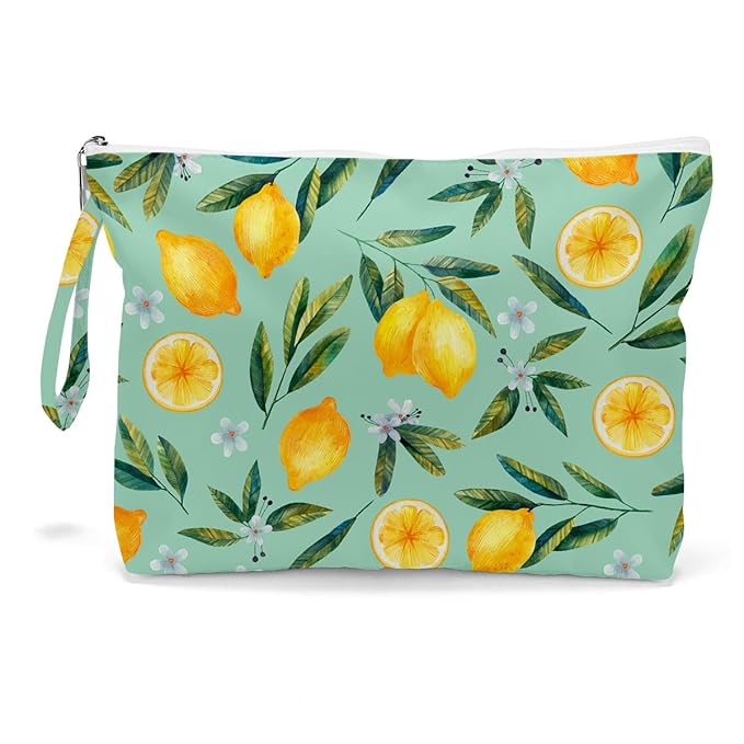 Fokongna Wet Bag for Swimsuit Travel Makeup Bag, Waterproof Large Capacity for Women Girls Mom Sister Friends, lemon Gifts Decor