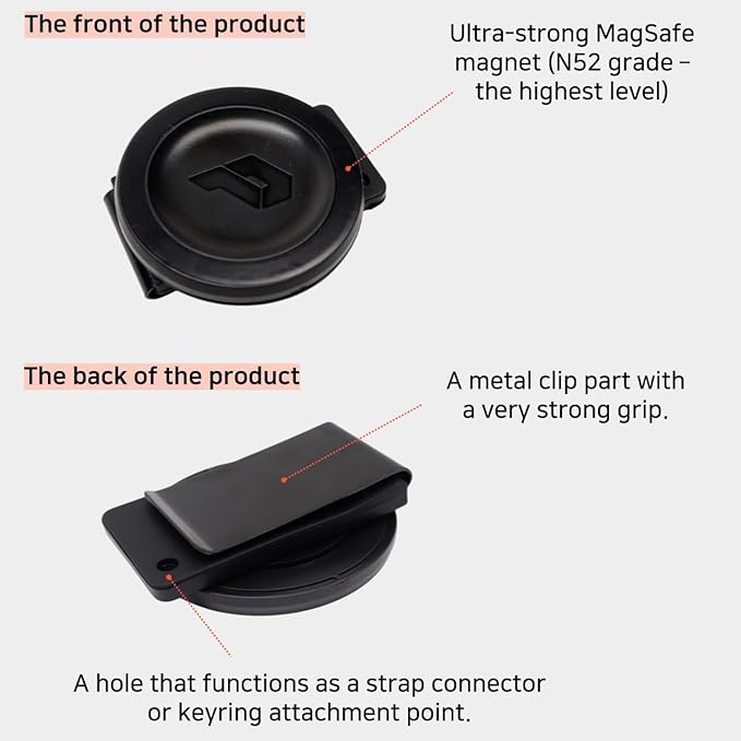Magnetic Clip Phone Holder with Safety Strap – Hands-Free Mount for Backpack, Harness | Hiking, Delivery, Outdoor Use | MagSafe Compatible (MagSafe Compatible)