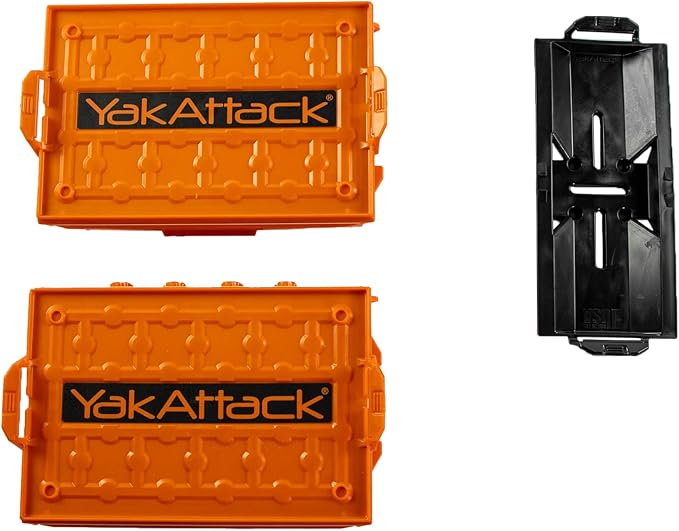 YakAttack TracPak Combo Kit – Orange | 2 Stackable Storage Boxes + Quick Release Track Base | Fits MightyMount, GearTrac & Most Kayak Tracks | Space-Saving Fishing Storage | Compact Kayaking Box