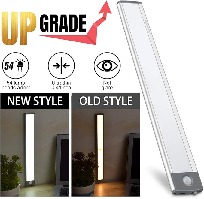 30-LED Motion Sensor Cabinet Light,Under Counter Closet Lighting, Wireless USB Rechargeable Kitchen Night Lights,Battery Powered Light for Wardrobe,Cabinet,Cupboard（Warm Light）-2Pack