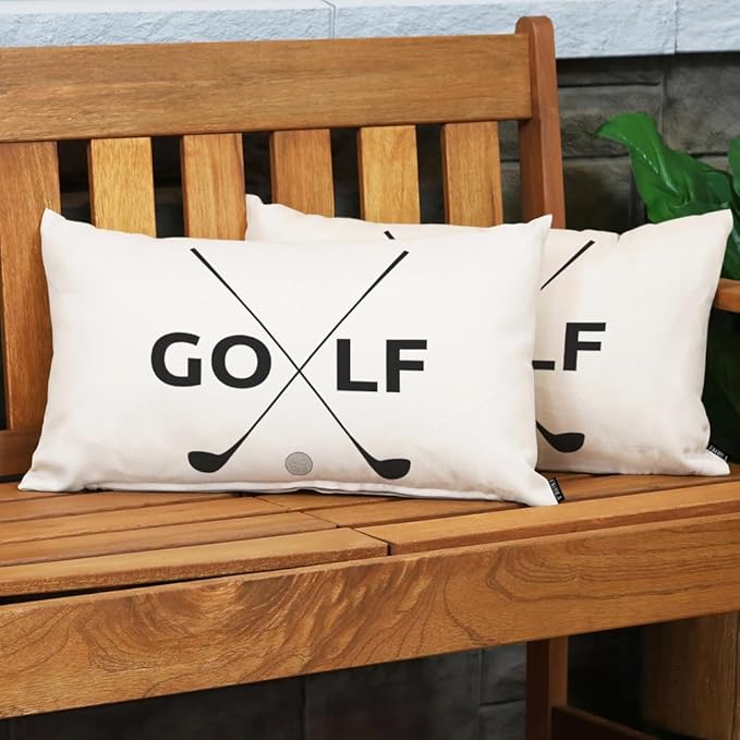 EKOBLA Farmhouse Oblong Rectangle Throw Pillow Covers Golf Symbol Funny Sport Game Clubs Square Decorative Cushion Case for Couch Sofa Chair Bed Cotton Linen 12x20 Inch, White