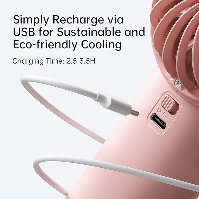 JISULIFE Handheld Portable Fan, Stronger and Longer-Lasting: 5 Speed, 5000mAh Battery, 12-Blade Turbo For Powerful Wider Wind, LED Display, Rechargeable Personal Fan for Travel Concerts Makeup-Pink