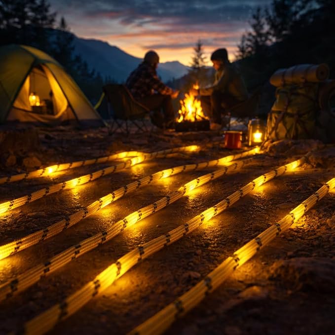 Solar Luminous Paracord Rope, 23ft Solar-Powered Yellow Glow Rope with Remote, 8 Lighting Modes + Timer, 500 mAh Battery, IP66 Waterproof for Outdoor Camping