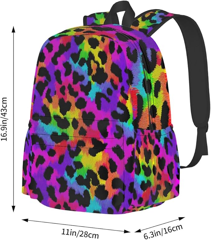 cfpolar 17 Inch Backpack Rainbow Leopard Animal Laptop Bag Shoulder Bag School Bookbag Casual Daypack For Boys Girls,A-14