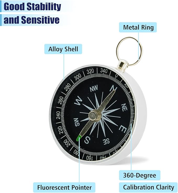 Pocket Compass, 2 Pieces Mini Compass with Key Ring, Suitable for Hiking Survival, Mountaineering Camping, Outdoor Adventure Party Navigation Tools