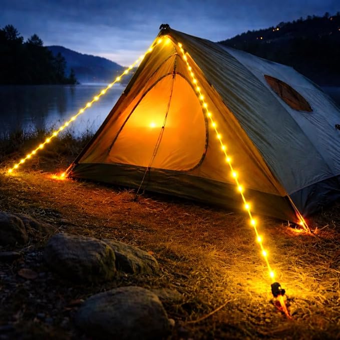 Solar Luminous Paracord Rope, 23ft Solar-Powered Yellow Glow Rope with Remote, 8 Lighting Modes + Timer, 500 mAh Battery, IP66 Waterproof for Outdoor Camping