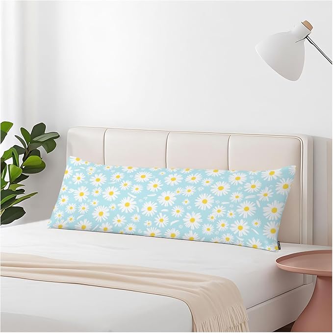 Daisy Body Pillows Covers for Adults, Blossom Daisy Large Body Pillow Covers White Daisies Lumbar Body Pillow Case 20"X54" Body Pillowcase Cushion Cover for Home Bedroom Office Hotel
