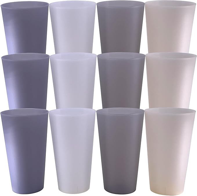AOYITE Unbreakable Plastic Cups Reusable, 32 oz Plastic Tumblers set of 12, BPA Free Dishwasher Safe Large Drink Cup for Kids Kitchen Camping Party Outdoor (Grey Stone)